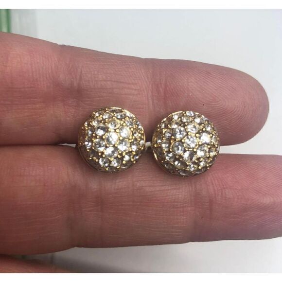 613  Swarovski clip on button crystal Gold tone  Earrings - Picture 1 of 2